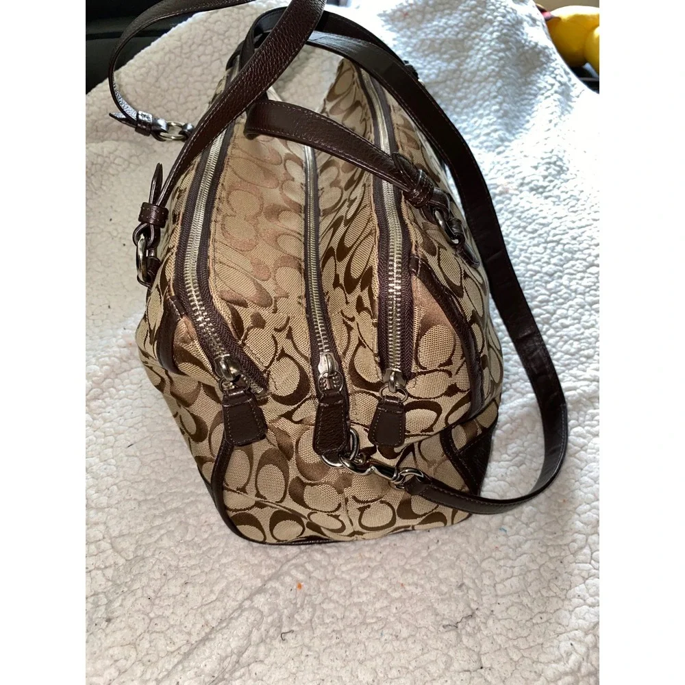Rare Coach‎ Signature C Park Signature KT Zip Satchel Khaki/Brown 3 Zipper Pu se